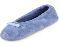 Isotoner Womens Embroidered Terry Ballerina Slippers