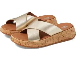 FitFlop F-Mode Metallic Leather/Cork Flatform Cross Slides